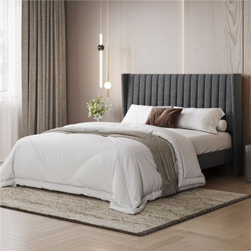 Upholstered Bed Frame with Wing Side
